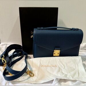 Dress Up Your Purse (DUYP) Navy Togo Leather PARIS 15 Satchel Crossbody Bag